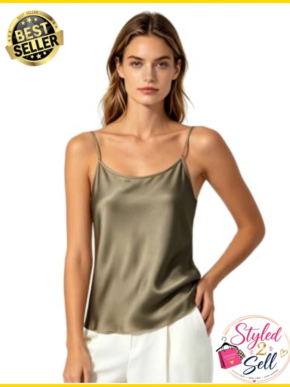 100% Mulberry Silk Camisole Tank Top Women 6A Satin Scoop Neck Sleeveless - Picture 1 of 6